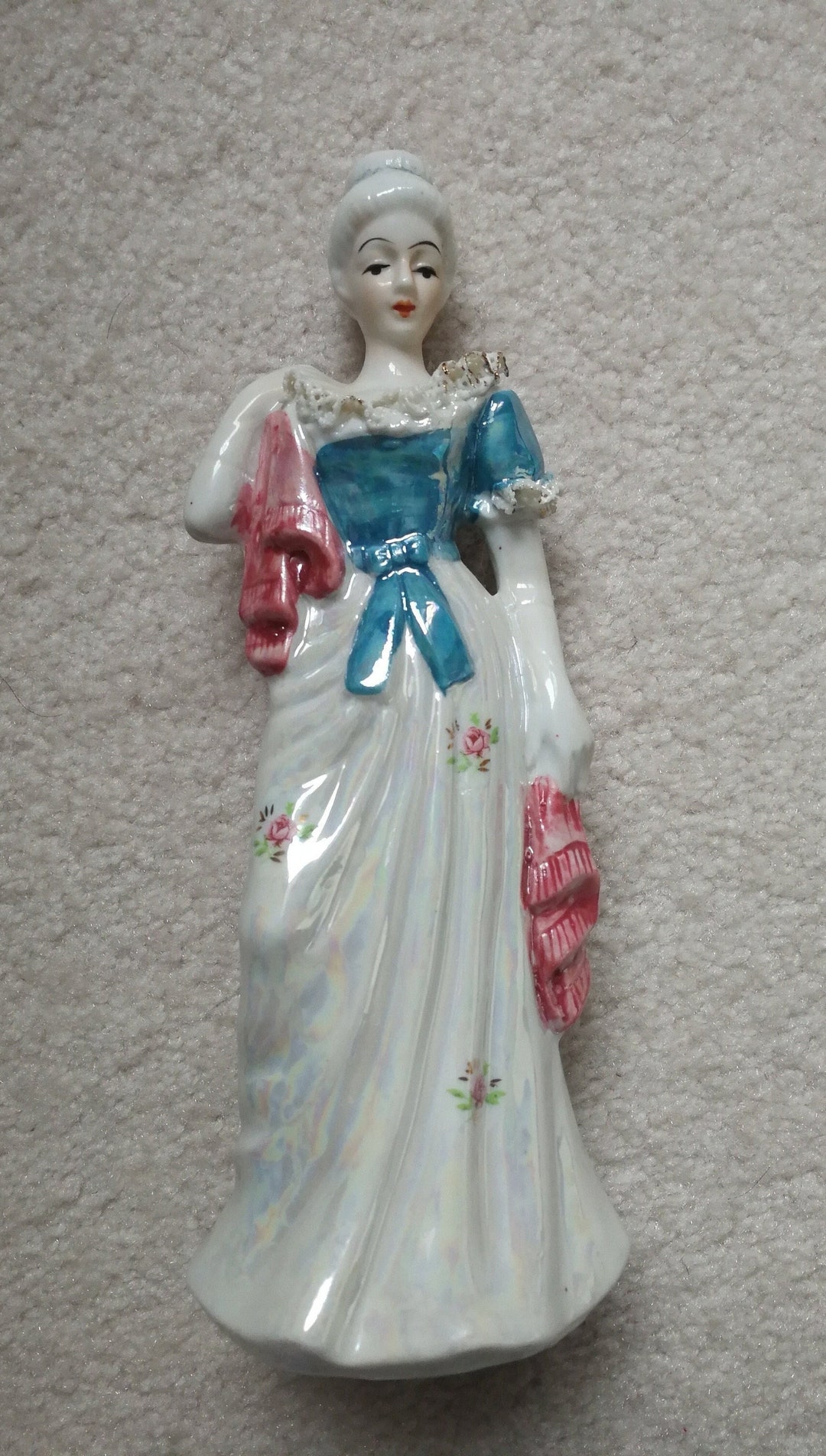 Vintage Porcelain Lady Figurine With Iridescent Color and Lace Etsy