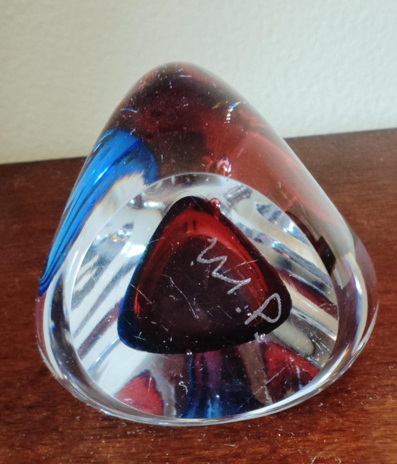Triangle Paperweight Artistic Glass Blue/red Teardrop-shape Paper Weight W. Signature - Etsy