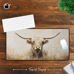Elegante Highland Kuh Schreibtischmatte Mousepad: Große, niedliche, haltbare Mausunterlage für Büro, rutschfeste Rückseite