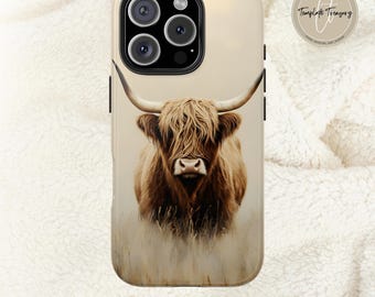 Elegant Highland Cow-telefonskal: Passar iPhone och Samsung, Tåligt, Skyddande, Snyggt