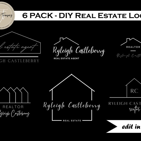 Real Estate Logo Pack of 6 - Realtor Logos for Marketing, Simple Realtor Logo Design, Editable Logos, Real Estate Branding