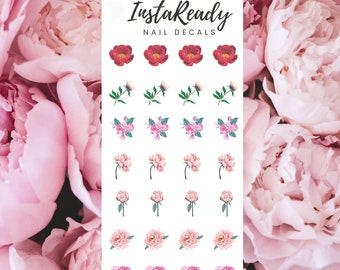 Nail Decals Peonies | Nail Art | Nail Water Decals | Nail Decals | Nail Transfers | Nail Art Tattoos | Nail Art Design | Waterslide