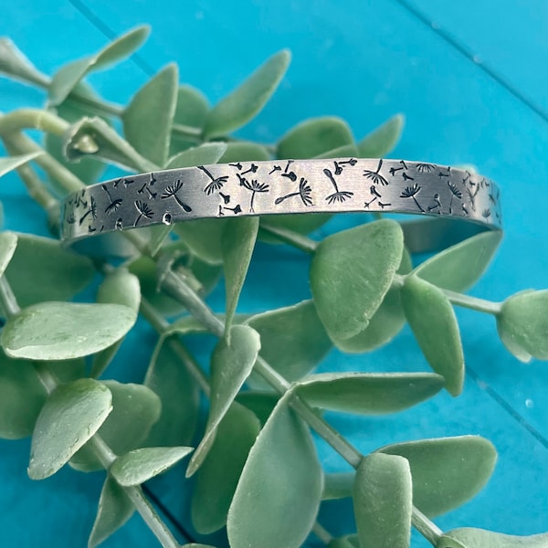 Dandelion seeds cuff | make a wish bracelet | handmade dainty bracelet | hand stamped jewelry