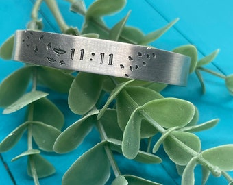 11:11 birds cuff bracelet | 1111 bracelet | Angel numbers | make a wish | 1111 jewelry | hand stamped jewelry