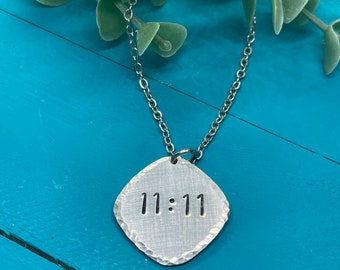 11:11 necklace with hammered edge | make a wish | Angel numbers 1111  | minimalist jewelry with meaning | handmade hand stamped jewelry