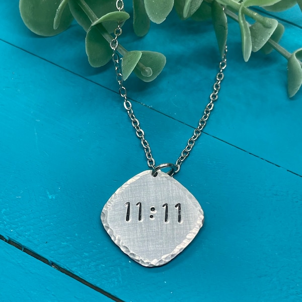 11:11 necklace with hammered edge | make a wish | Angel numbers 1111  | minimalist jewelry with meaning | handmade hand stamped jewelry