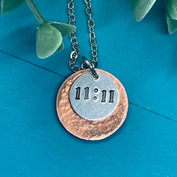 11:11 wish penny pendant | Double pendant necklace | 1111 jewelry | hand made, upcycled, hammered penny | hand stamped jewelry