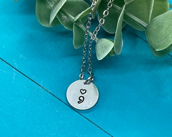 Semicolon necklace | Tiny necklace| jewelry with meaning | Hand stamped jewelry