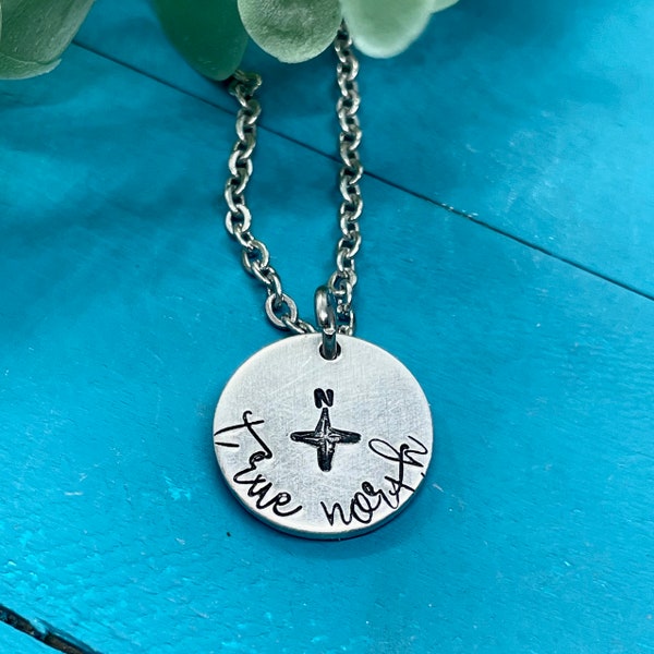 True North necklace with compass | mantra jewelry | artisan handmade, hand stamped jewelry