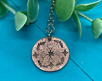 Mandala pendant | altered penny | recycled jewelry | hand stamped jewelry
