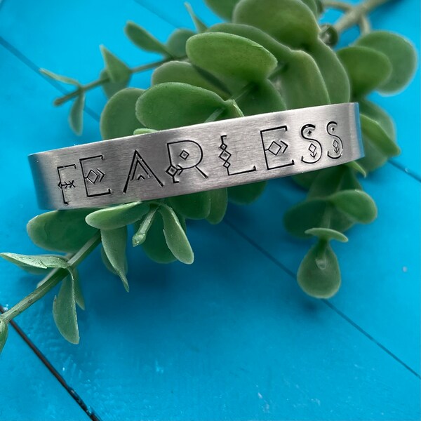 Fearless cuff bracelet | Viking inspired runic lettering | handmade, hand stamped jewelry