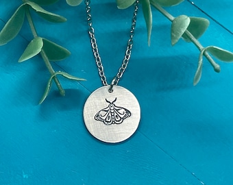 Moth necklace | dark academia tiny necklace | handmade, hand stamped jewelry
