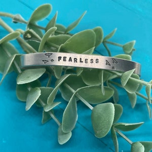 Hand Stamped &#39;Fearless&#39; Cuff Bracelet: Mantra Jewelry