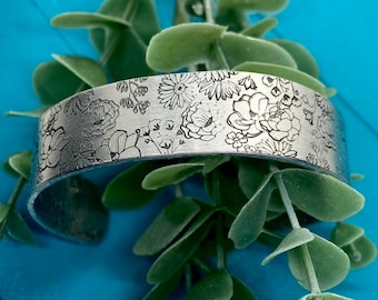 Botanical Jewelry | Floral cuff bracelet | hand stamped jewelry