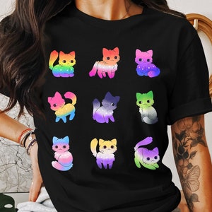 LGBT Queer Cats Shirt Gay Lesbian Bisexual Pansexual Asexual Nonbinary Trans Pride Flag Outfit Clothes- Queer owned