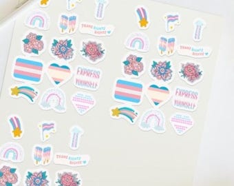 Transgender Pride-stickers – regenboog-, hart- en bloemmotieven (waterbestendig vinyl)