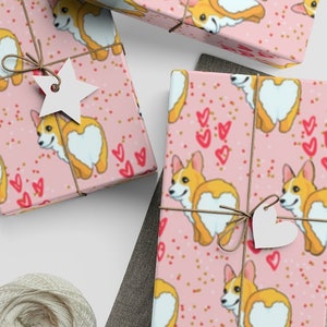 Corgi butt Valentine's Day gift wrap- pink corgi wrapping paper dog gift wrap unique gift wrap dog lover gift dog mom dog dad funny gift