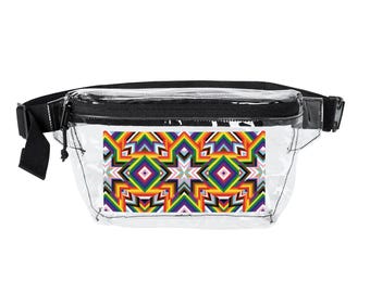 Progress Pride Flag Geometric Kaleidoscope Transparent Belt Bag Fanny Pack | Festival Clear Bag BLM Inclusive Queer Lesbian Gay Bi Pan Trans