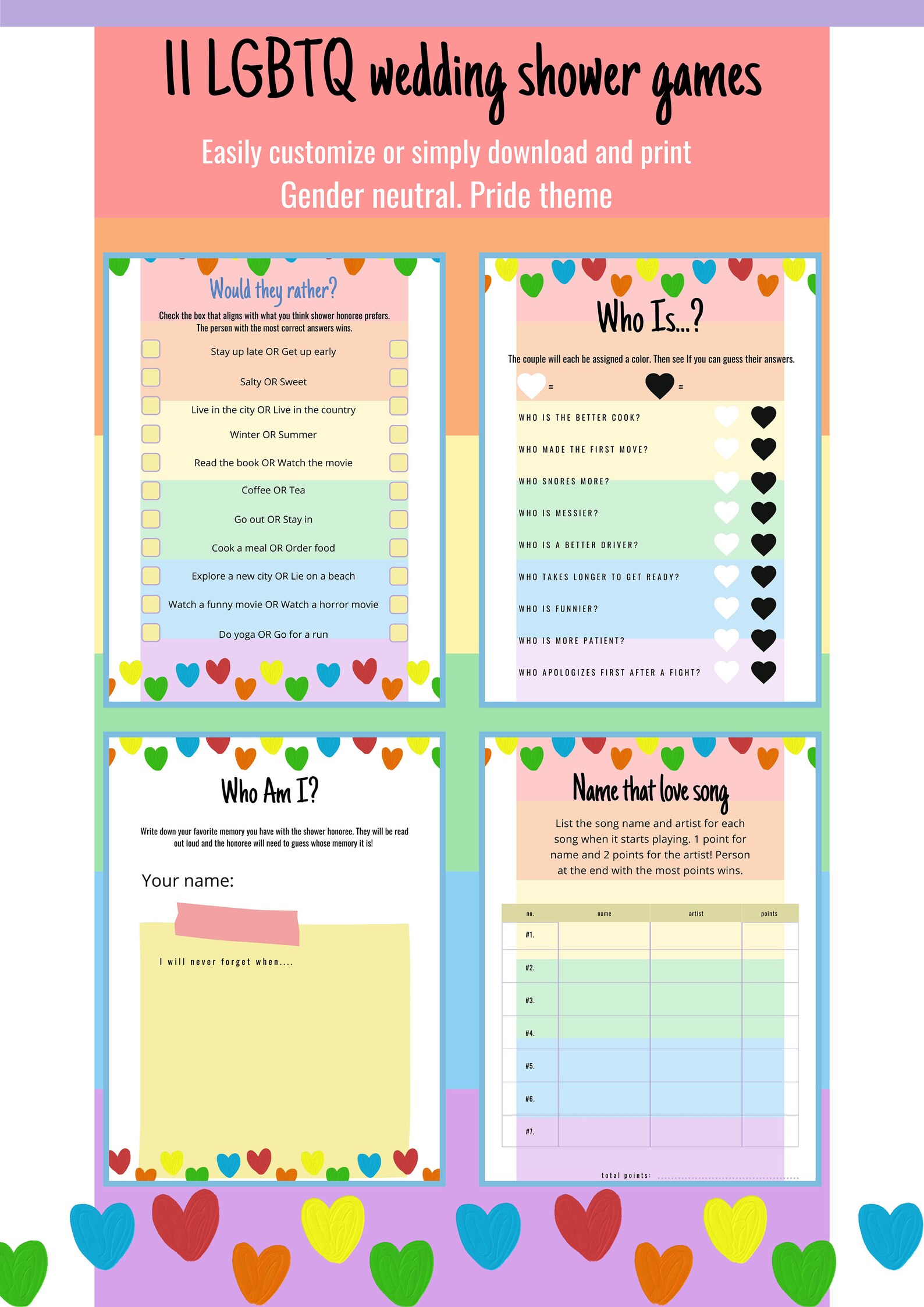 LGBT BRIDAL SHOWER Games Bundle Lesbian Wedding Shower Game - Etsy