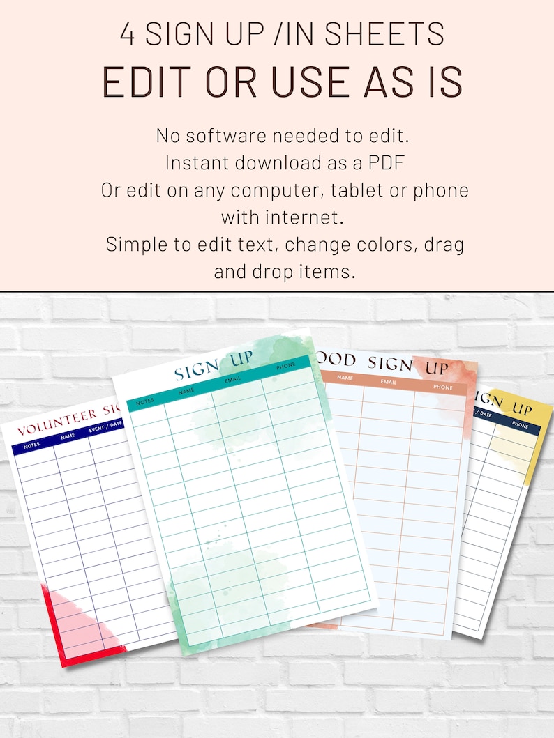 Customizable Sign up Sheet Template: Craft Fair, Potluck, Events (PDF ...
