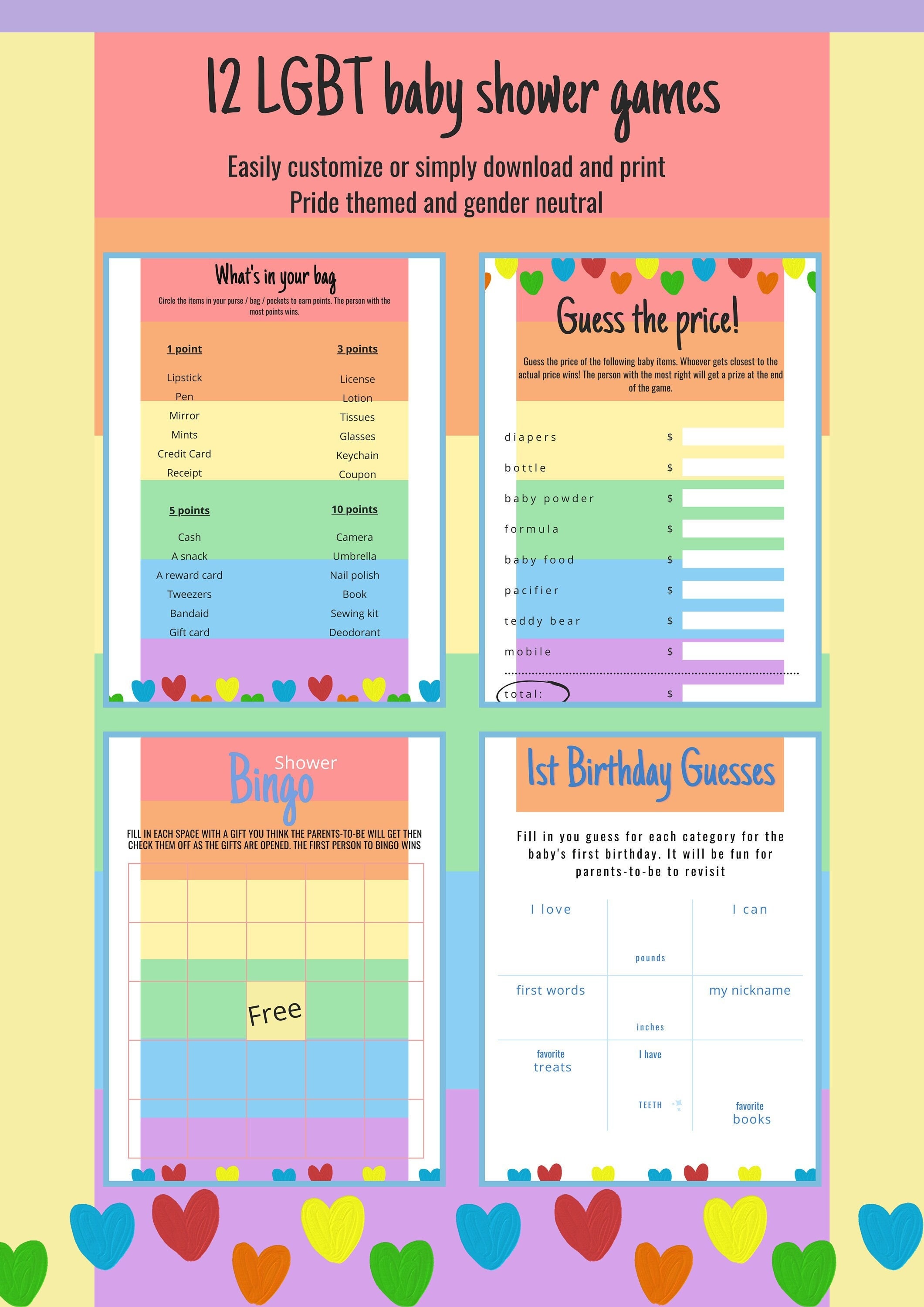 LGBT Baby Shower Games Bundle - Lesbian Baby Shower Template, Instant Download Games, Printable, Pride, Gender neutral, Same sex parents