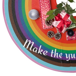 LGBTQ+ Christmas Decoration. Make the Yuletide Gay Tree Skirt. Rainbow Christmas decor lgbt holidays Progress Pride Gay lesbian trans Queer