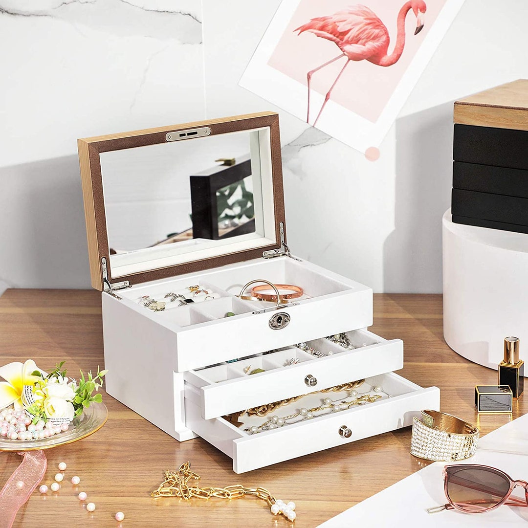 (KJC04-15)RAIKI Jewelry Box付 3段チェスト 展示品 3-tier Luxury Jewelry Box, Wooden Jewelry Organizer, Jewelry