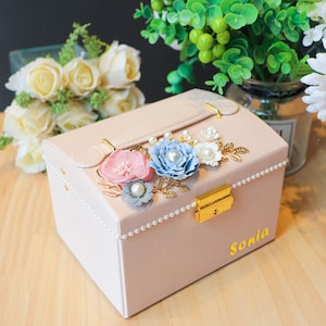 Strati PU Gioielli in pelle Organizer Box con serratura, Portaligie per orecchini Collana Bracciali, Regalo personalizzato per le donne