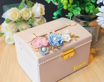 Layers PU Leather Jewelry Organizer Box with Lock , Jewelry Storage Case Holder for Earrings Necklace Bracelets ,Personalized Gift for Women