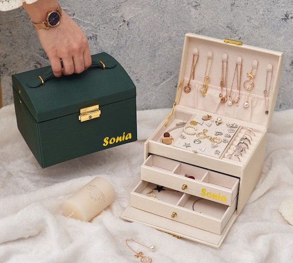Jewelry Box Organizer for Women Girls,3 Layer Medium Sized PU