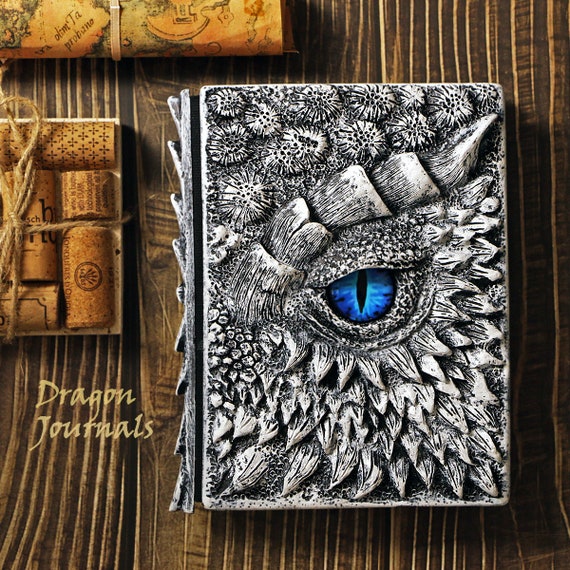 Notebook / Journal, Unique 200 Page Book with 3D Silver Dragon