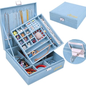 Sieraden doos voor vrouwen, 2 laag 36 compartimenten ketting sieraden organisator met slot sieraden houder voor oorbellen armbanden.gepersonaliseerde gift