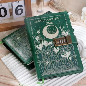 Diary with Lock,Refillable PU Leather Diary  for Women Girls,Personalized Gift, B6 Secret Personal Daily Journal,Moon and Flower Journal