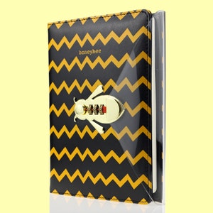 Bee Shaped Combination Lock Journal, PU Leather Hard Cover Notebook Cute Diary, Thick A5 Lined Password Locking Personal Planner Secret