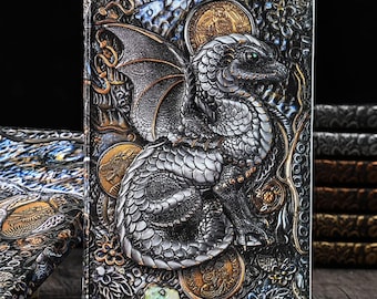 Diario de tapa dura 3D, cuaderno de escritura con forro de PU hecho a mano con diseño de dragón antiguo, diario de viaje personal con diseño de dragón A5, regalo para niños y niñas amantes de los dragones