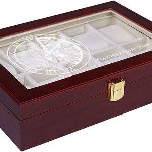 Gepersonaliseerde gegraveerde horlogedoos-10 slots horlogedoos Cherry Watch-vitrine opberger groot glazen blad, gepersonaliseerd cadeau voor mannen