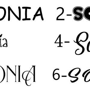 May include: Six different variations of the name "Sonia" written in different styles. The name is written in a simple, bold, cursive, and decorative font.