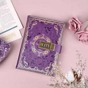 Lock Diary,Writing Journal with Lock for Women Leather Notebook ,Golden Gilded Password Locking Personal Planner, Gift for Women Girls Teens