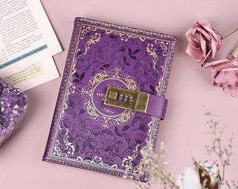 Lock Diary,Writing Journal with Lock for Women Leather Notebook ,Golden Gilded Password Locking Personal Planner, Gift for Women Girls Teens