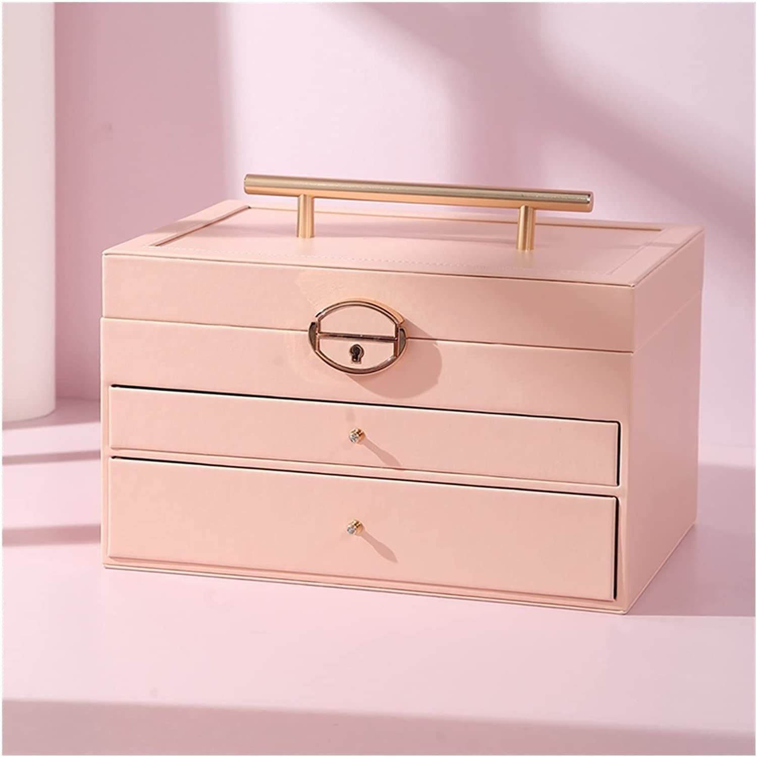 Portagioie A 3 Strati Con Coperchio In Vetro E 2 Cassetti, Organizer In Pelle PU E Velluto, Bianco. Regalo Perfetto Per Donna. - 4
