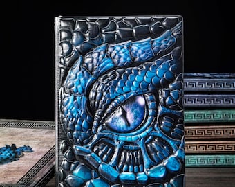 Handmade 3D Dragon Eye Journal, Embossed PU Leather Grimoire, DnD Notebook