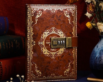 Combination Lock Diary,Journal with Lock for Women Leather Notebook,Line Page,Password Locking Personal Planner, Personalized Gift for her