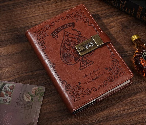 Leather Journal Notebook With Combination Lock, Mysterious