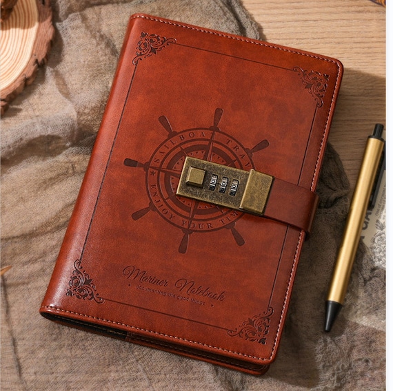 Personalized Journal Notebook with Combination Lock, Travel Sailor Writing Diary Personal Planner Organizers As Gift for Girls Boys Women