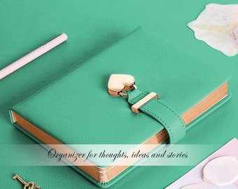 Lock Journal, Heart Shaped Locking PU Leather Hard Cover Gold Gild Edge Notebook Travel Diary, B6 Lined Locking with Key Personal Planner