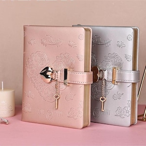 Quaderno del diario Heart Lock con chiave, diario in pelle PU floreale, diario B6 per la scrittura, carta a righe, regalo personalizzato per ragazze, donne
