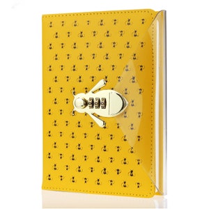 Bee Shaped Combination Lock Journal, PU Leather Hard Cover Notebook Cute Diary, Thick A5 Lined Password Locking Personal Planner Secret