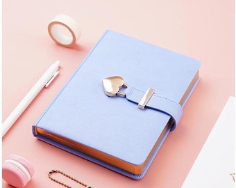 Lock Journal, Heart Shaped Locking PU Leather Hard Cover Gold Gild Edge Notebook Travel Diary, B6 Lined Locking with Key Personal Planner
