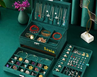 Jewelry Box Organizer for Women Girls,3 Layers Large Jewelry Storage Organizer with Lock Drawer Women Jewelry Organizer Holder Case