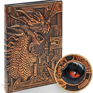 3D Dragon Eyes Fantasy Leather Journal Writing Notebook For Dragons Gifts RPG Player, A5 Antique Notepad Travel Journal for Men Boys & Kids